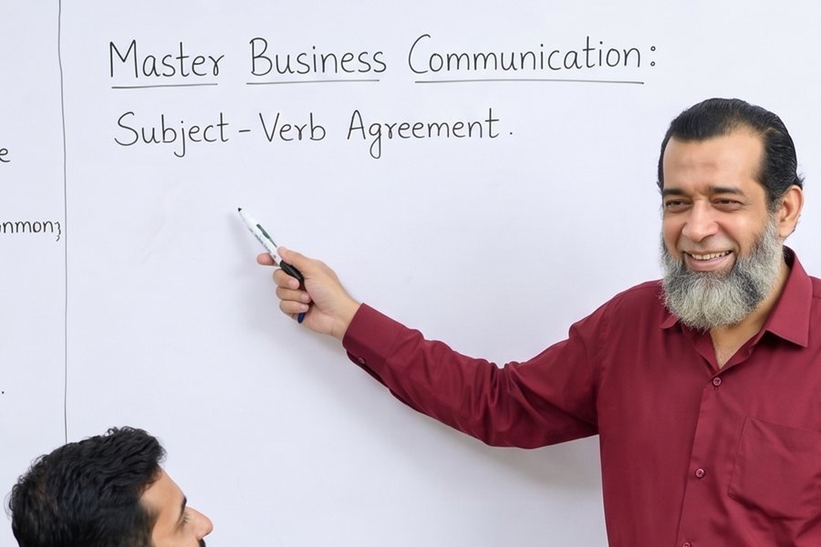 Javed teaching business communication at the whiteboard